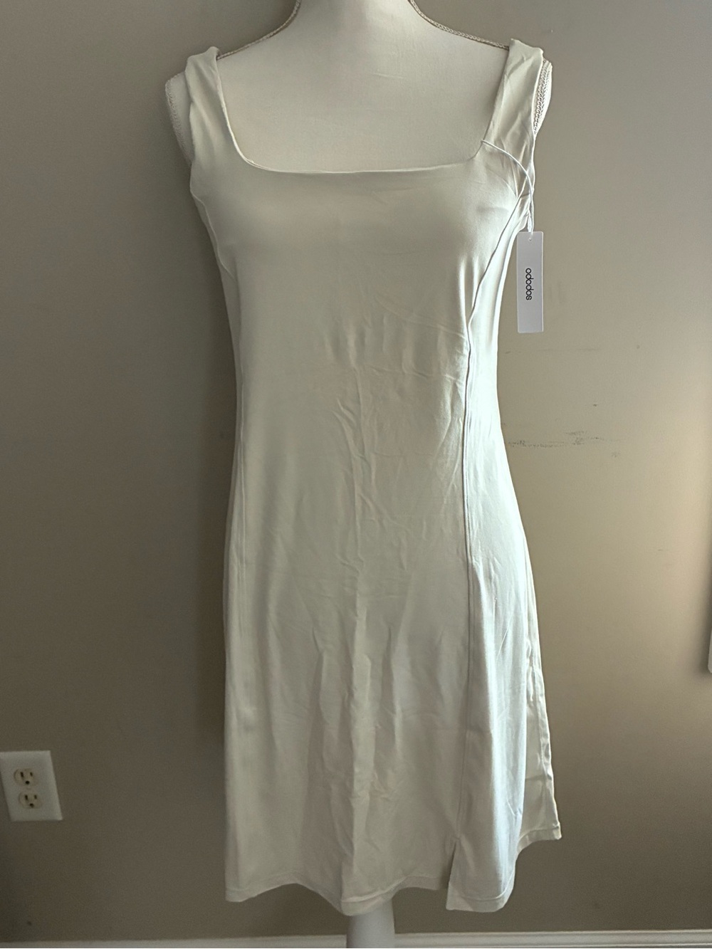 Cream Square-Neck Midi Dress